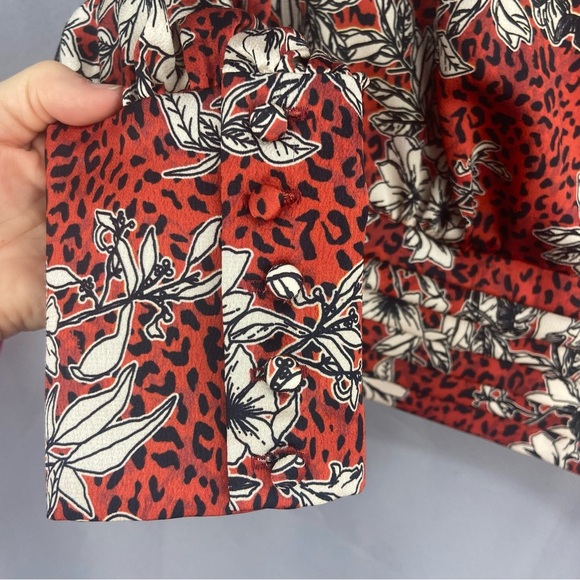 Amanda Uprichard Samira Floral Leopard Keyhole Blouse Orange Size Medium - Picture 5 of 10